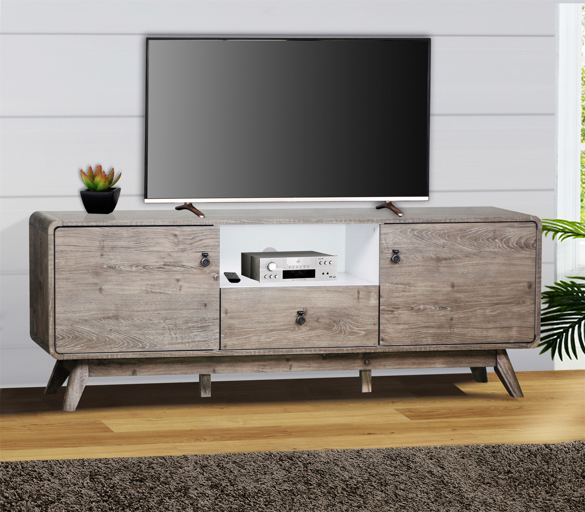 Ophelia & Co. TV Stand "Rustic Grey Oak Media Console Spacious Modern